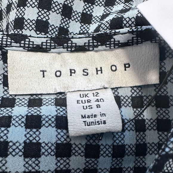TOPSHOP Gingham Ruffle Mini Black Blue Tiered Dress - Picture 6 of 8